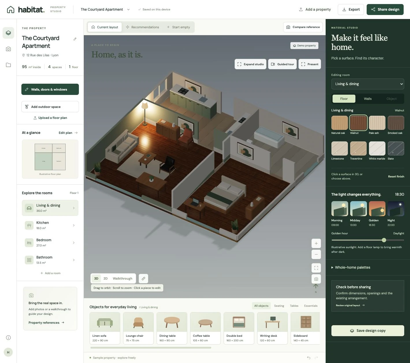 Give shape to your interior ideas. — Illustrative preview · the beta product may change